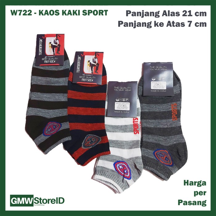 W722 Kaos Kaki Casual Sport Pendek Motif Warna Garis Pria Men A22