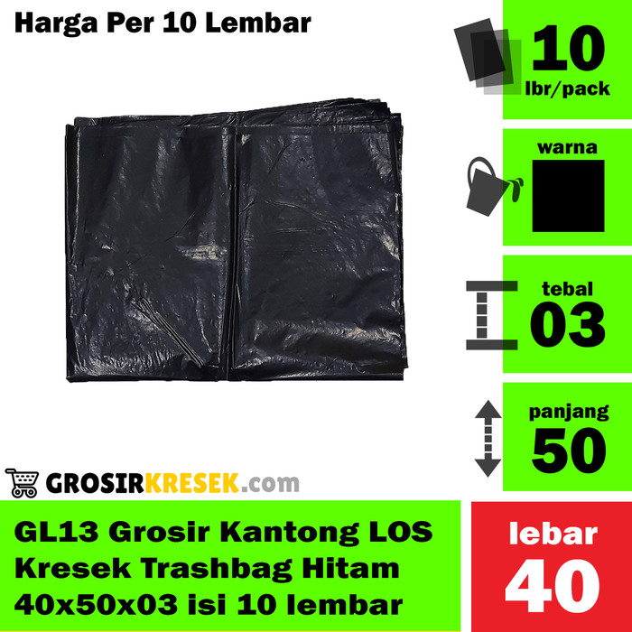 GL13 Grosir Kantong Kresek LOS Trashbag Hitam Murah 40x50x03 isi 10lbr