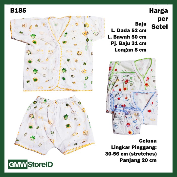 B185 Setelan Bayi Motif Lucu Piyama Baju Lengan Celana Pendek Warna