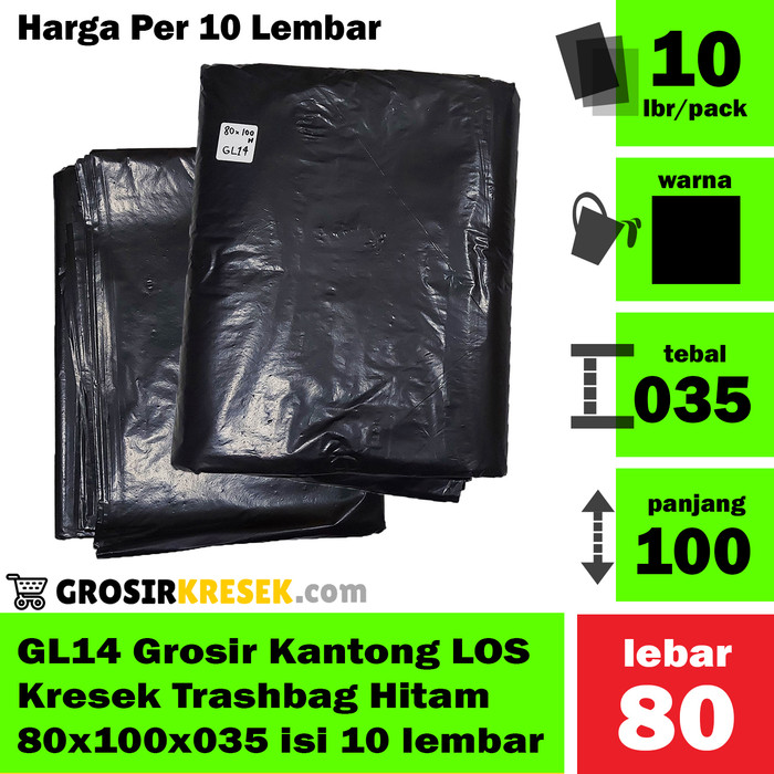 GL14 Grosir Kantong Kresek LOS Trashbag Hitam 80x100x035 isi 10 lbr