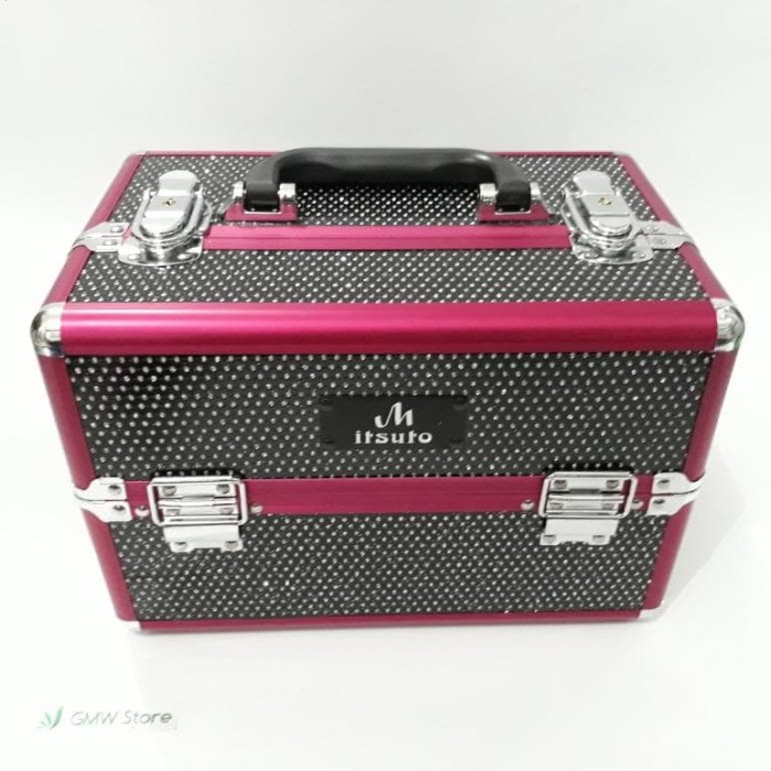 Beauty Case Kotak Make Up Hitam Blink Blink Pinggiran Pink Keren N829