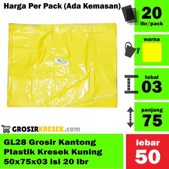 GL28 Grosir Kantong Kresek Jumbo Kuning 50x75x03 isi 20 lembar Murah