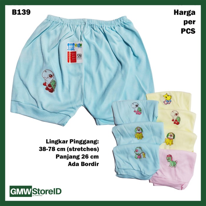 B139 Celana Pendek Bayi Warna Bordir Motif Unisex Baby Short Halus SNI