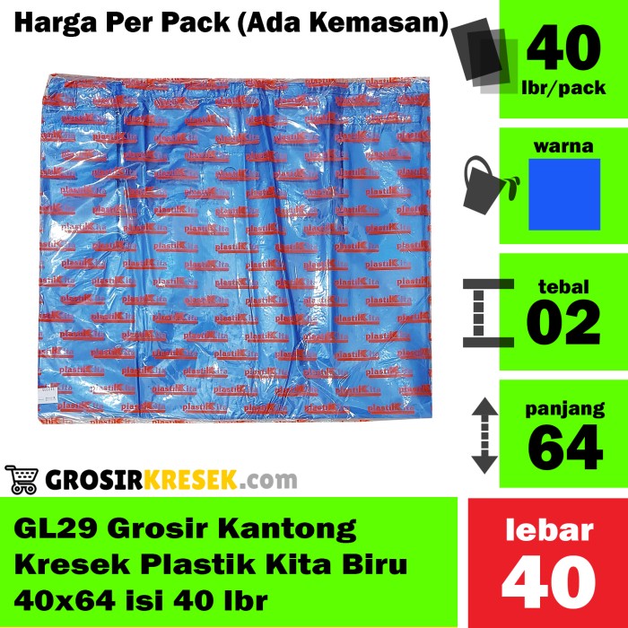 GL29 Grosir Kantong Kresek Biru Plastik Kita 40x64x02 isi 40 lbr Murah