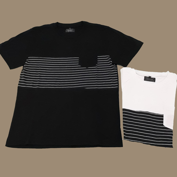 Kaos Berkantong Motif Garis Hitam Putih Modern Masculine Montes W312