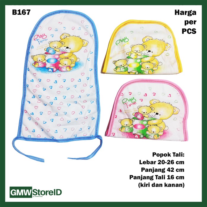 B167 Popok Tali Bayi Unisex Putih Warna Gambar Beruang Lucu Murah SNI