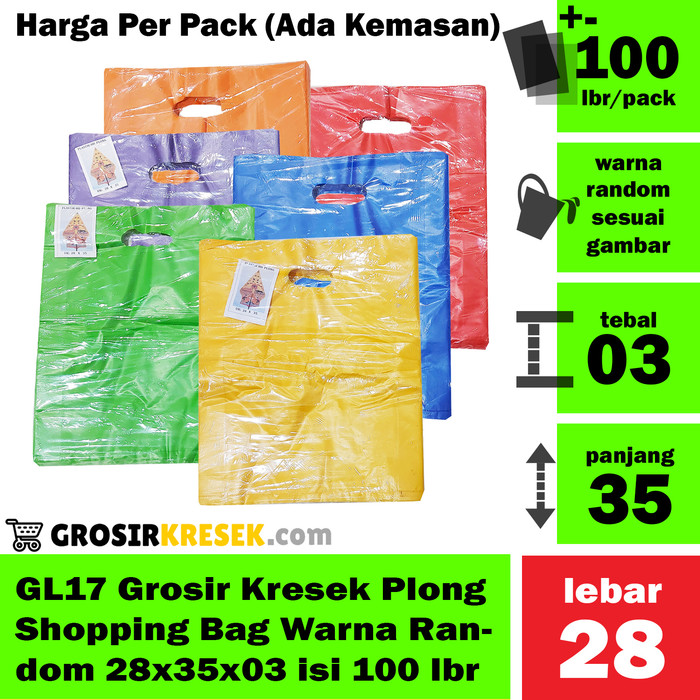 GL17 Grosir Kantong Kresek Shopping Bag Plong Random 28x35x03 100 lbr