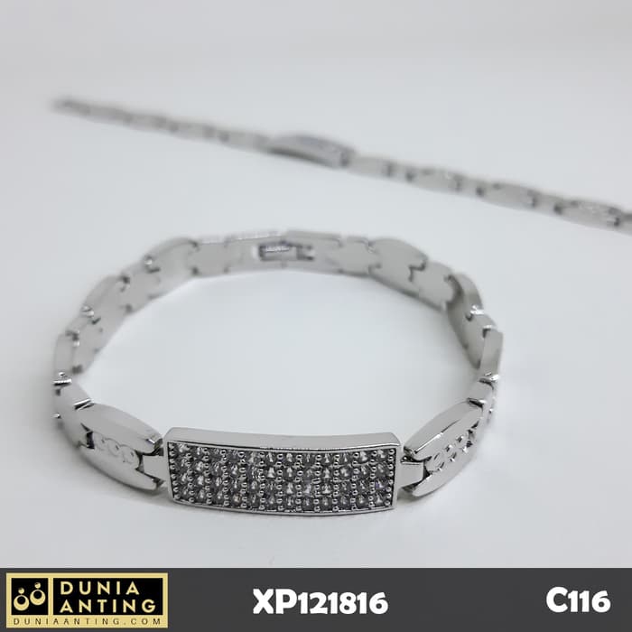 C116 Gelang Rantai Mata Kotak Persegi Besar Platinum Imitasi Bracelet