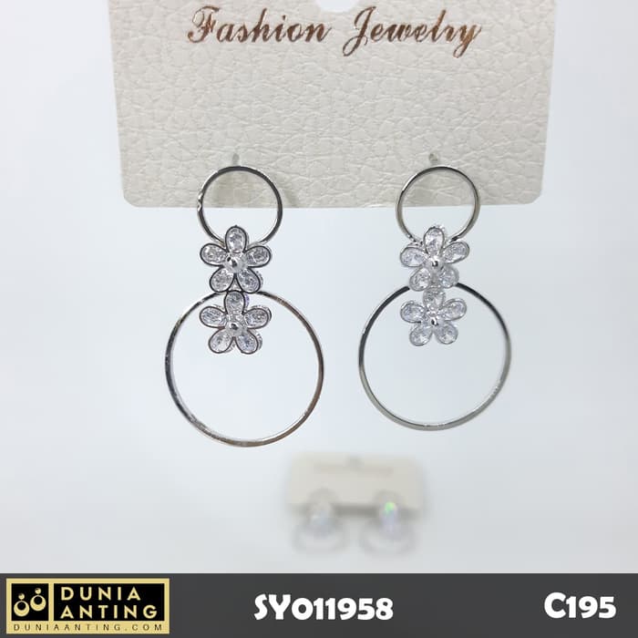 C195 Perhiasan Anting Bunga Double Circle Flower Silver Platinum 3,5cm