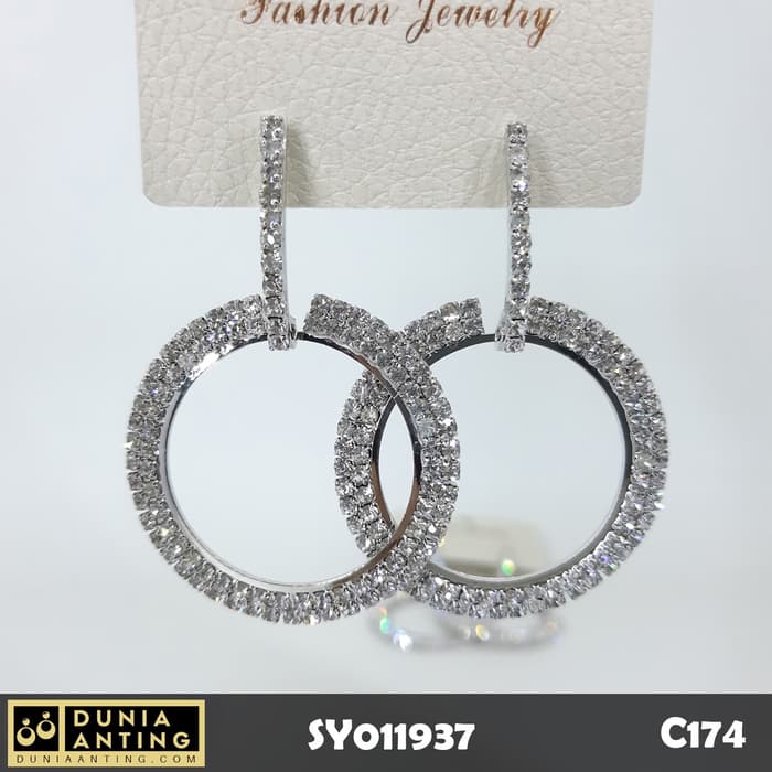 C174 Anting Tusuk Lingkaran Circle Silver Swarovski Kristal 5,5cm