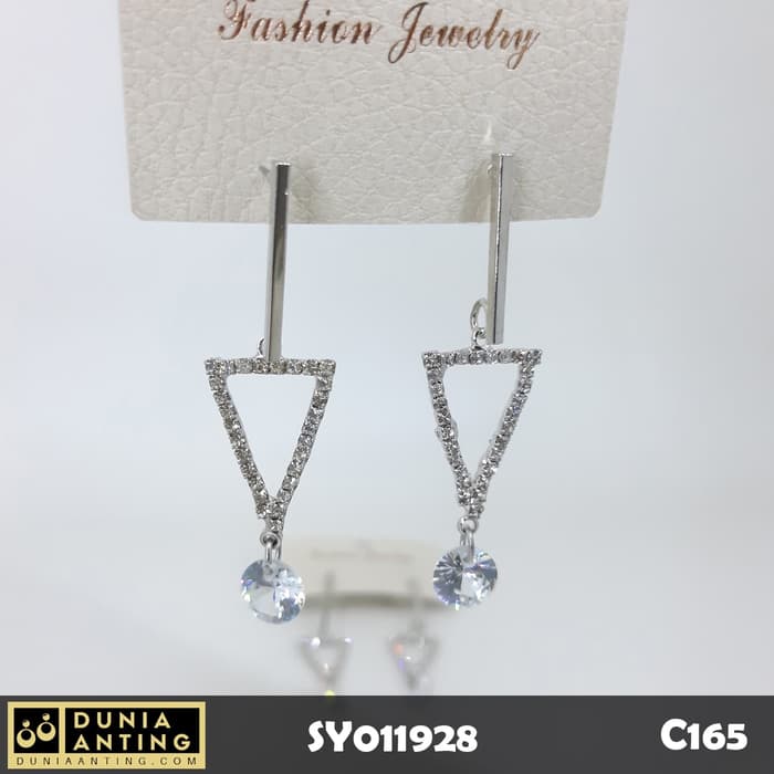 C165 Perhiasan Anting Tusuk Triangle Segitiga Permata Kristal 5,5cm