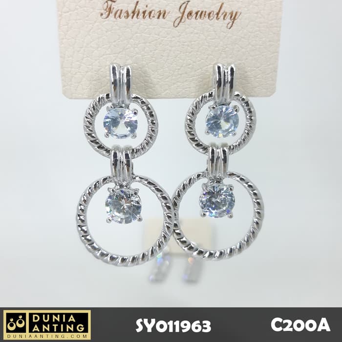 C200a Anting Premium Best Double Circle Swarovski Silver Platinum 5cm