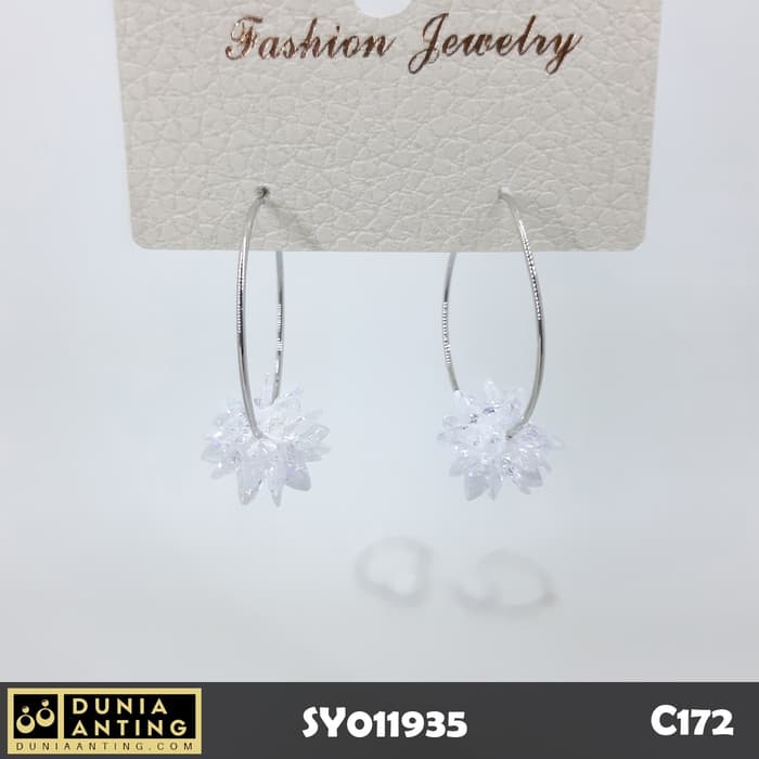 C172 Anting Premium Special Flower Gems Crystal Swarovski Silver 3,2cm