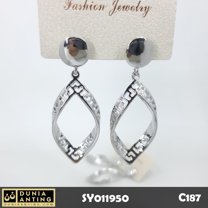 C187 Anting Tusuk Giwang Circle Oval Ukir Silver Platinum 5,5cm