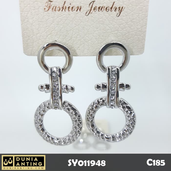 C185 Anting Gantung Model Cross Circle Permata Swarovski Silver 5,7cm