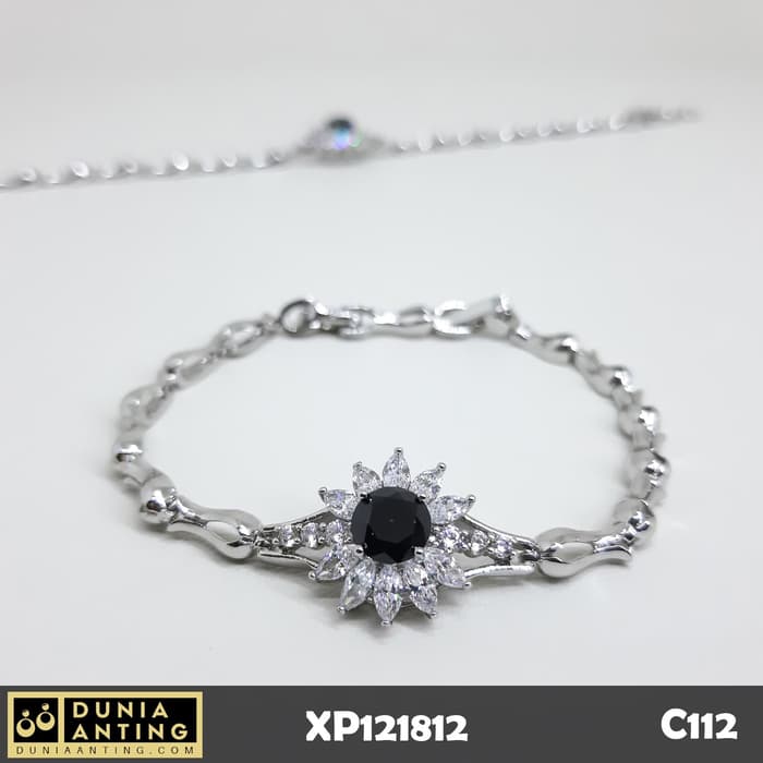 C112 Gelang Model Rantai Silver Mata Hitam Matahari Platinum Imitasi