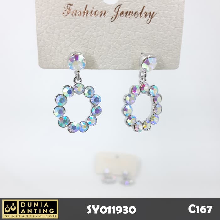 C167 Perhiasan Anting Permata Eleven Swarovski Ring Silver Platinum3cm