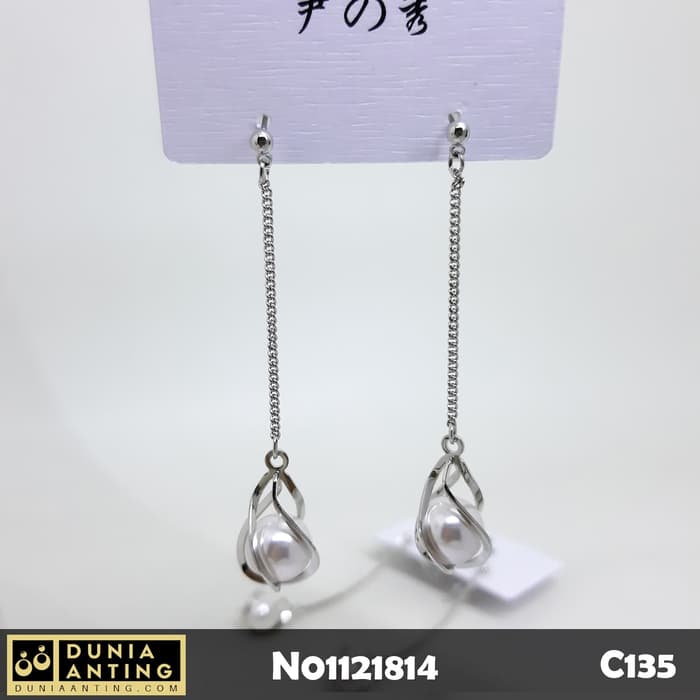 C135 Anting Tusuk Platinum Model Rantai 6,5cm Pearl Gem Earings