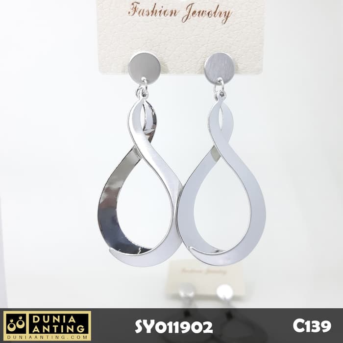 C139 Perhiasan Anting Earings Model S Lengkung 8 Silver 6,5 cm