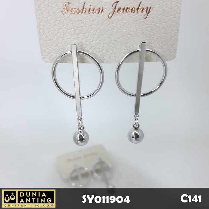 C141 Perhiasan Anting Tusuk Circle Ball Silver Earings Platinum 4,2 cm