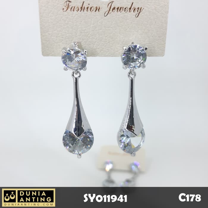 C178 Anting Tusuk Model Terompet Gantung Double Permata Kristal 5cm