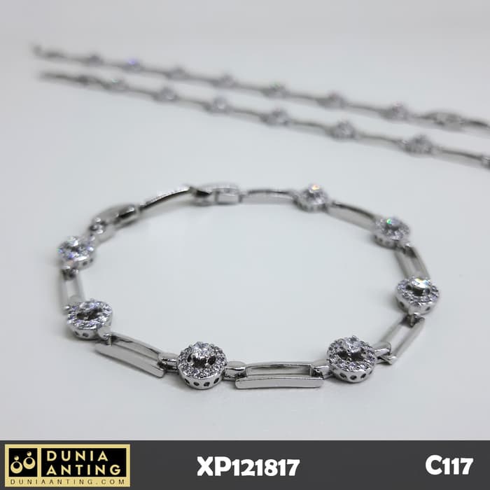 C117 Gelang Rantai Seven Eyes Round Crystal Platinum Bracelet Imitasi