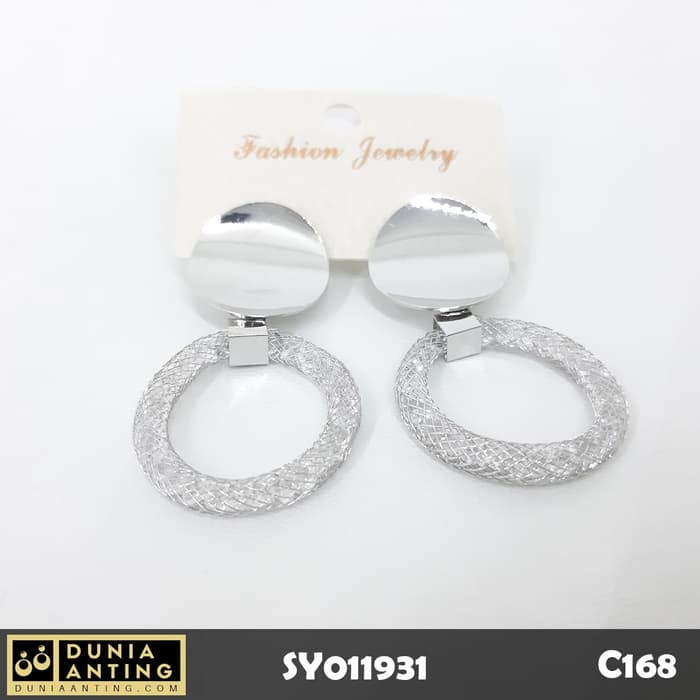 C168 Perhiasan Anting Tusuk Double Round Silver Platinum Ring 5,2cm