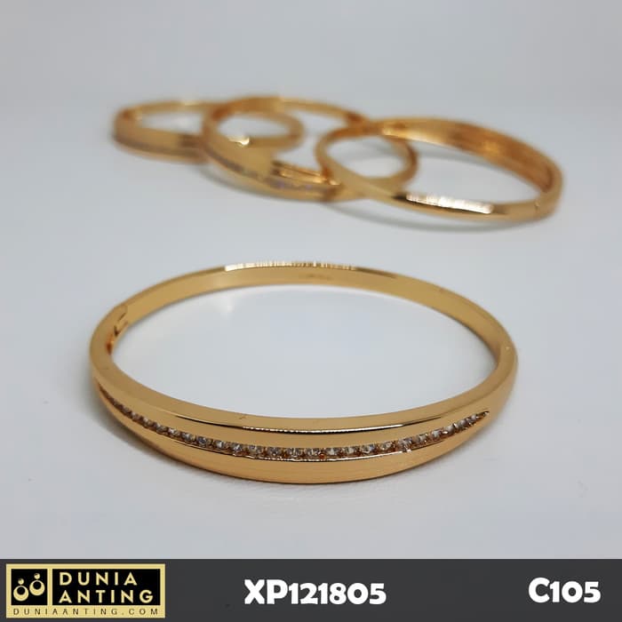 C105 Gelang Keroncong Lapis Emas 18K Lebar Tebal Mata Swarovski