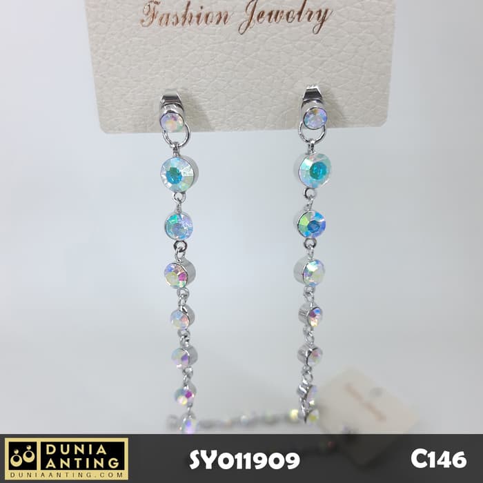 C146 Anting Seven Gems Swarovski Platinum Silver Long Earings 6,5cm