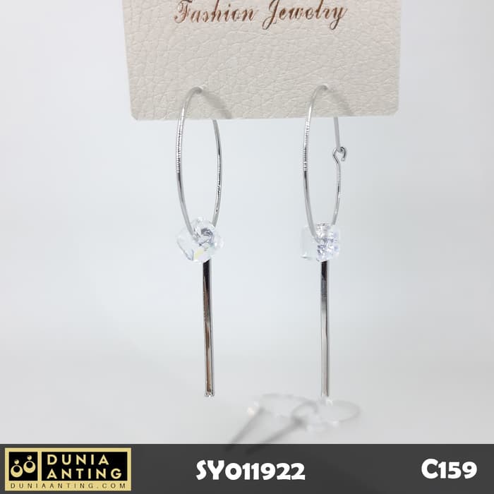 C159 Anting Gantung Lingkaran Permata Kristal Swarovski Silver 6cm