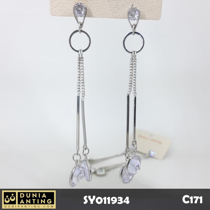 C171 Anting Panjang Swarovski Kristal Gantung Circle Long Earrings 9cm