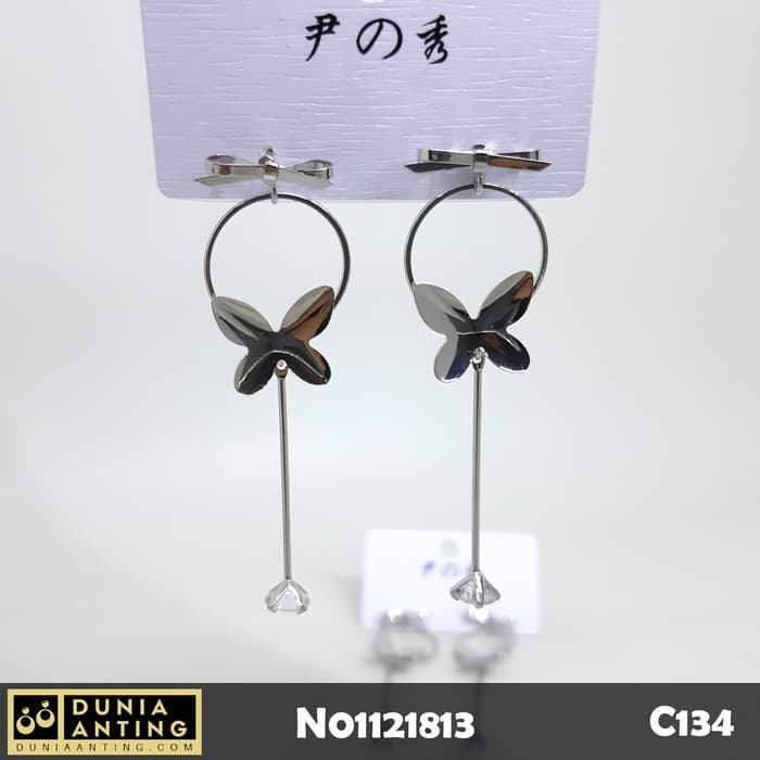 C134 Anting Tusuk Model Pita Round Butterfly Circle 6,5cm Earings