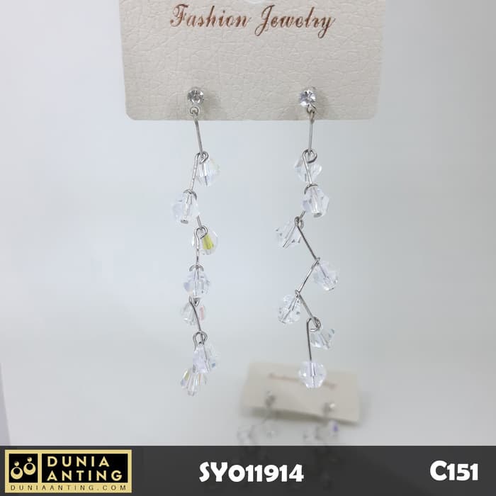 C151 Perhiasan Anting Multiple Gantung Smarovski Silver Platinum 6,5cm