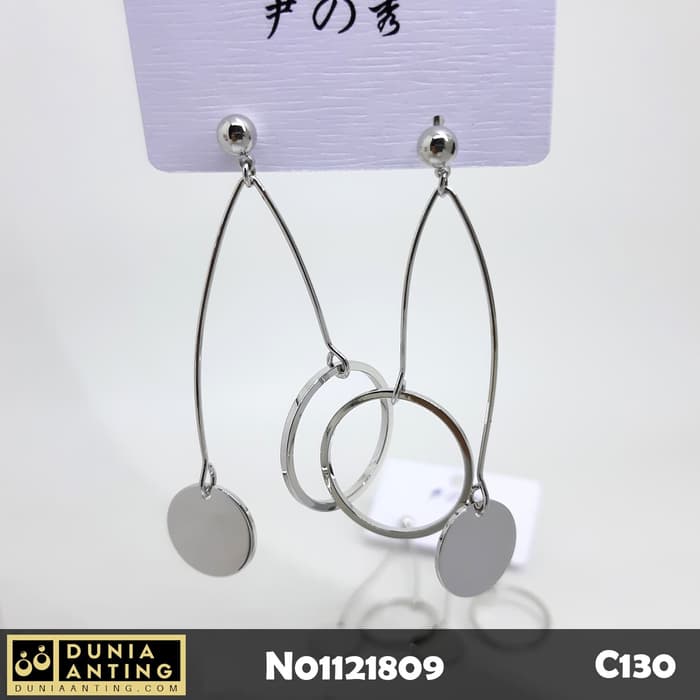 C130 Anting Tusuk Platinum Model Double Circle Round Earing 6,5cm