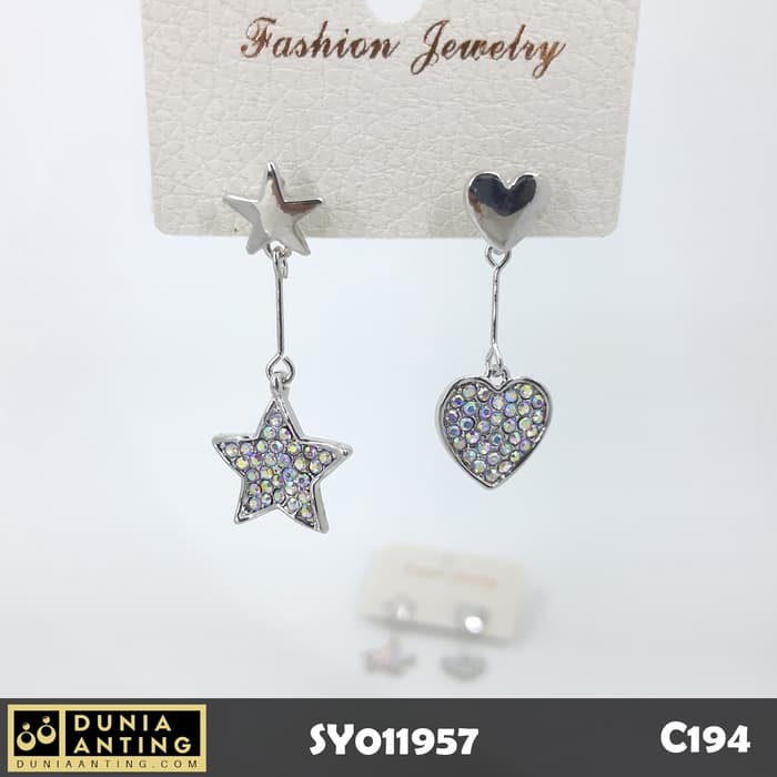 C194 Anting Twist Bintang Hati Heart Star Full Swarovski 4 - 3,5cm