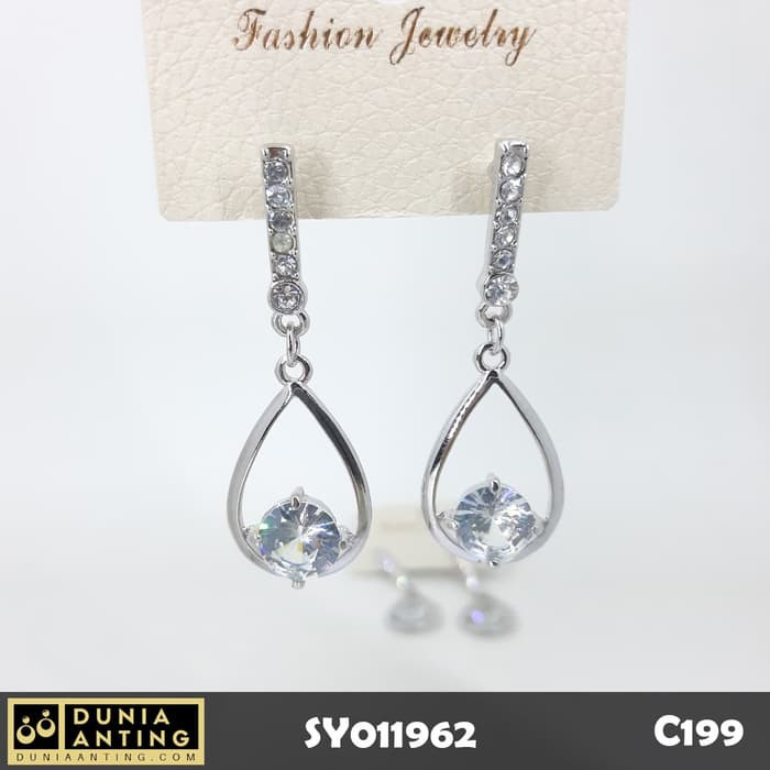 C199 Anting Tusuk Gantung Oval Swarovski Crystal Silver Platinum 5cm