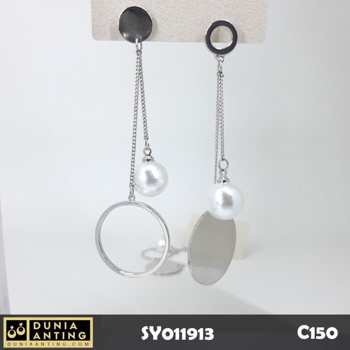 C150 Anting Giwang Special Edition Opposite Silver Dual Pearl Ring 8cm