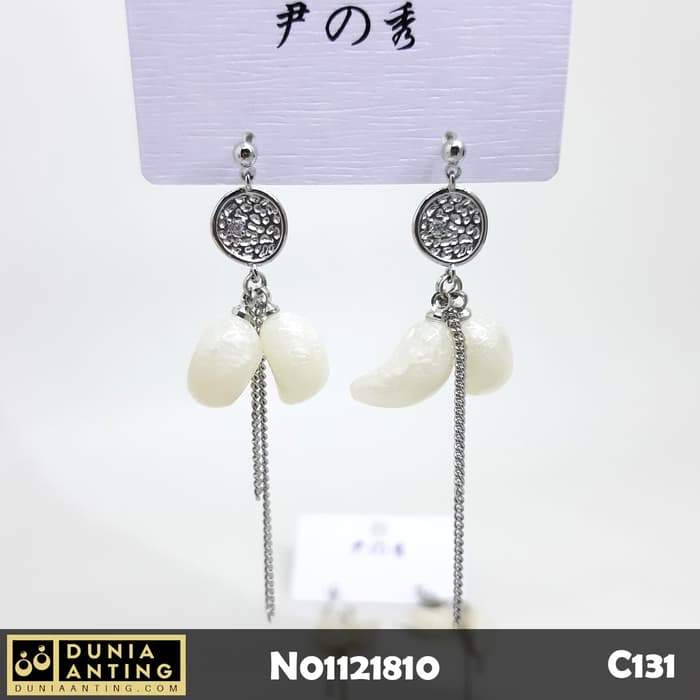 C131 Anting Tusuk Silver Putih Double White Gems 6,5cm Earings