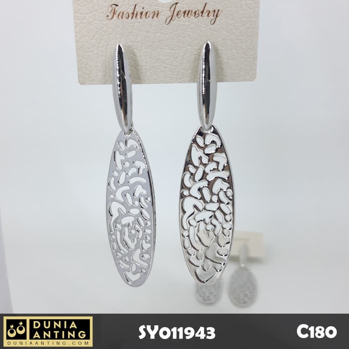 C180 Perhiasan Anting Tusuk Model Ukir Lonjong Silver Platinum 7,5cm