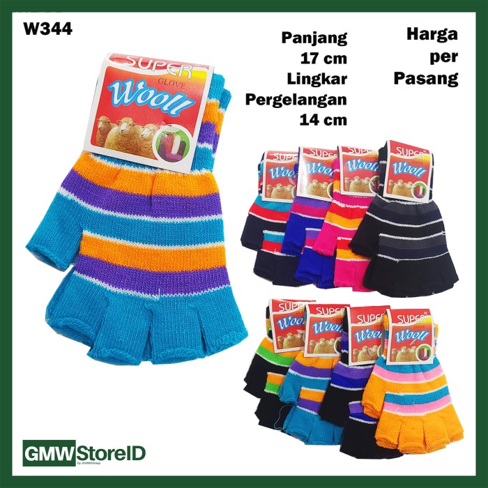 Kaos Tangan Dewasa Jari Lubang Motif Garis Wooll Gloves FG754-5-6 W344