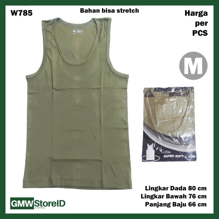 Singlet Hijau Army Pria Kaos Dalam Cowok Laki-Laki Green Agree Men F35