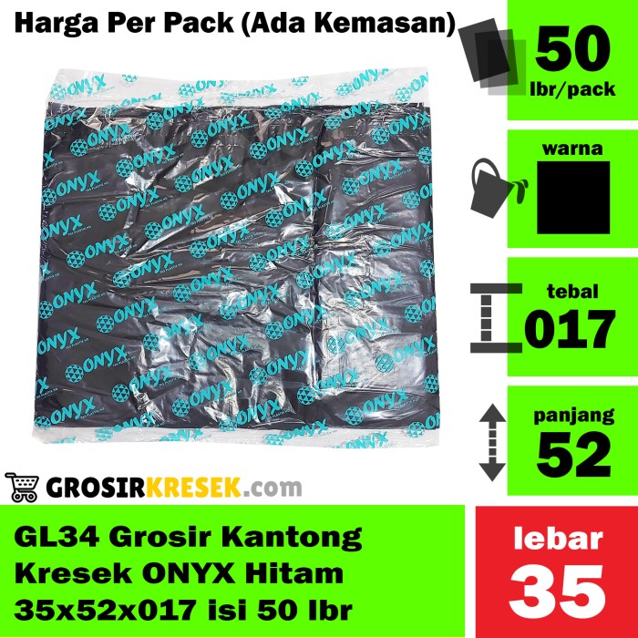 GL34 Grosir Kantong Kresek ONYX Hitam 35x52x017 Murah isi 50 lbr