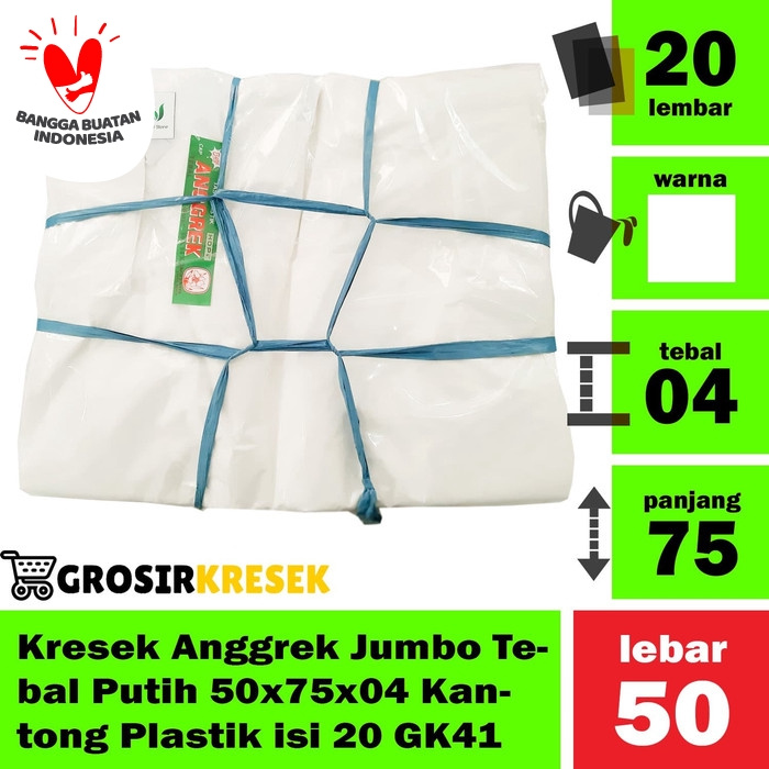 Kresek Anggrek Jumbo Tebal Putih 50x75x04 Kantong Plastik isi 20 GK41