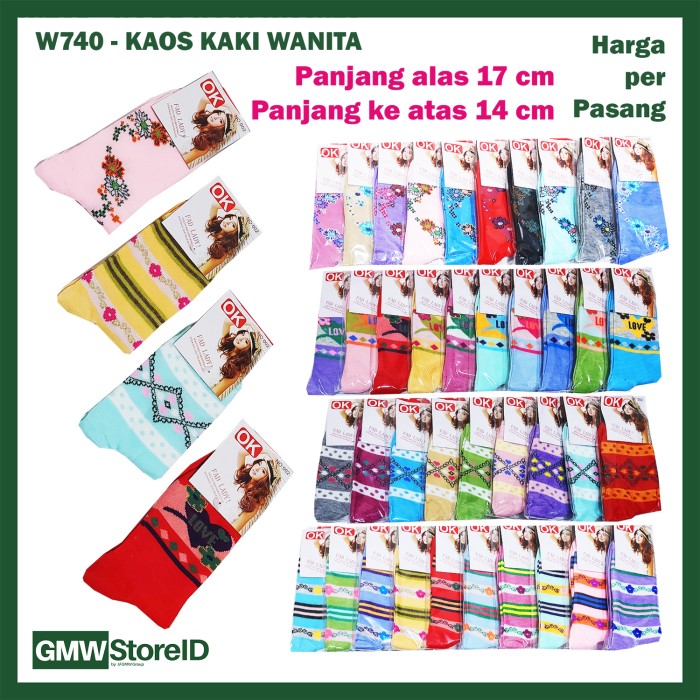 W740 Kaos Kaki Wanita Cewek Dewasa Panjang Women Socks Warna Motif