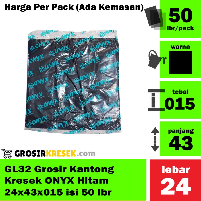 GL32 Grosir Kantong Kresek ONYX Hitam 24x43x015 Murah isi 50 lbr