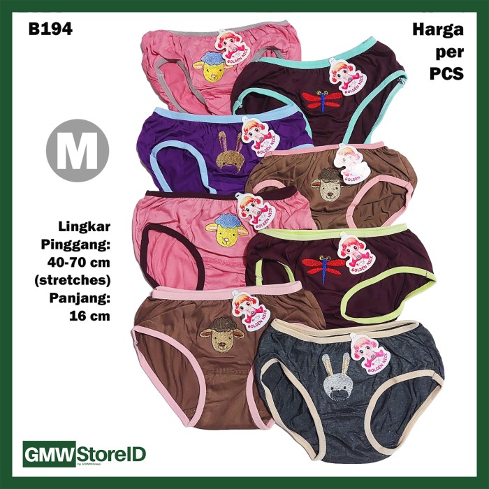 B194 CD Cewek Bayi M Motif Bordir Celana Dalam Baby Pants GN Warna SNI