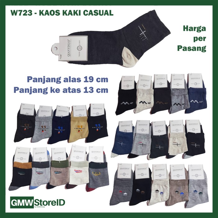 W723 Kaos Kaki Kerja Casual Warna Motif Polos Pria Men Sock Modern A23