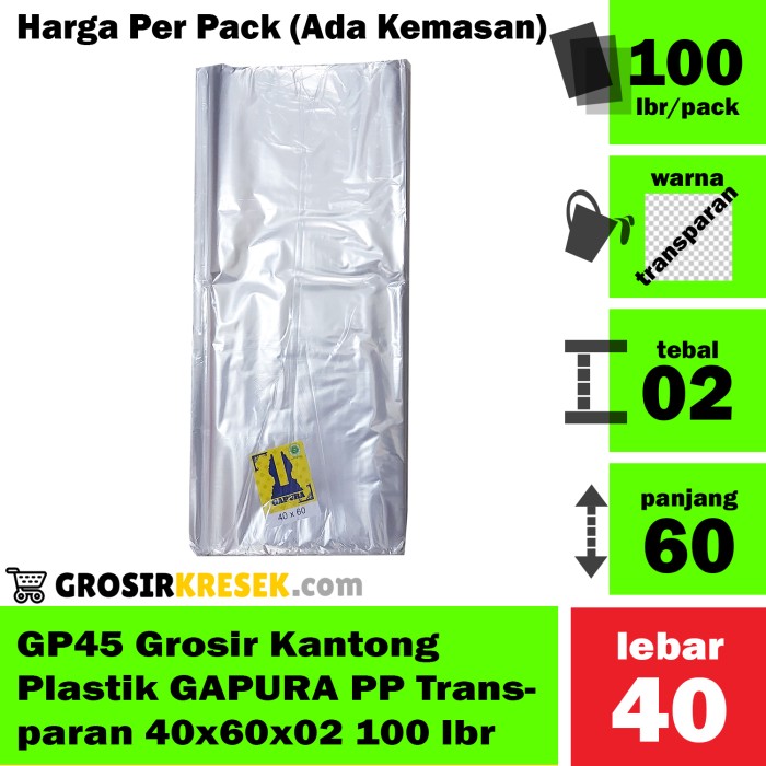 GP45 Grosir Kantong Plastik PP Transparan GAPURA 40x60x02 100 lembar