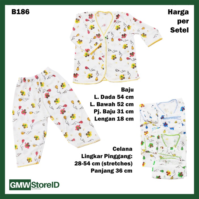 B186 Setelan Bayi Motif Transportasi Baju Piyama Lengan Panjang Celana