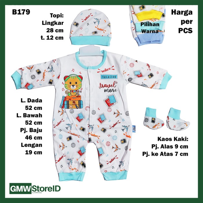 B179 Jumper Bayi Hansop Baby Topi Kaos Kaki Motif Travel Unisex SNI